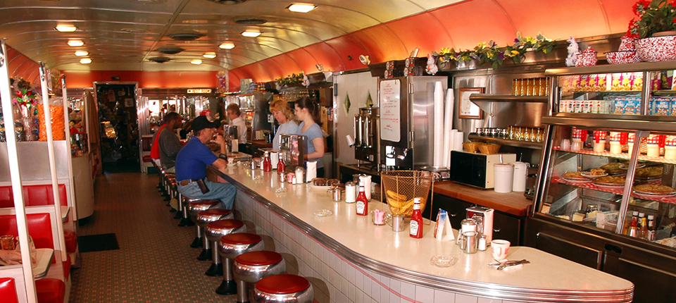Inside The Famous Dutch Kitchen Restaurant, showing the classic diner counter and booth seating